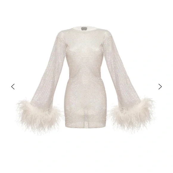 Santa Designer sparkling rhinestone dress with Feather Cuffs Exquisite statement - Picture 2 of 9